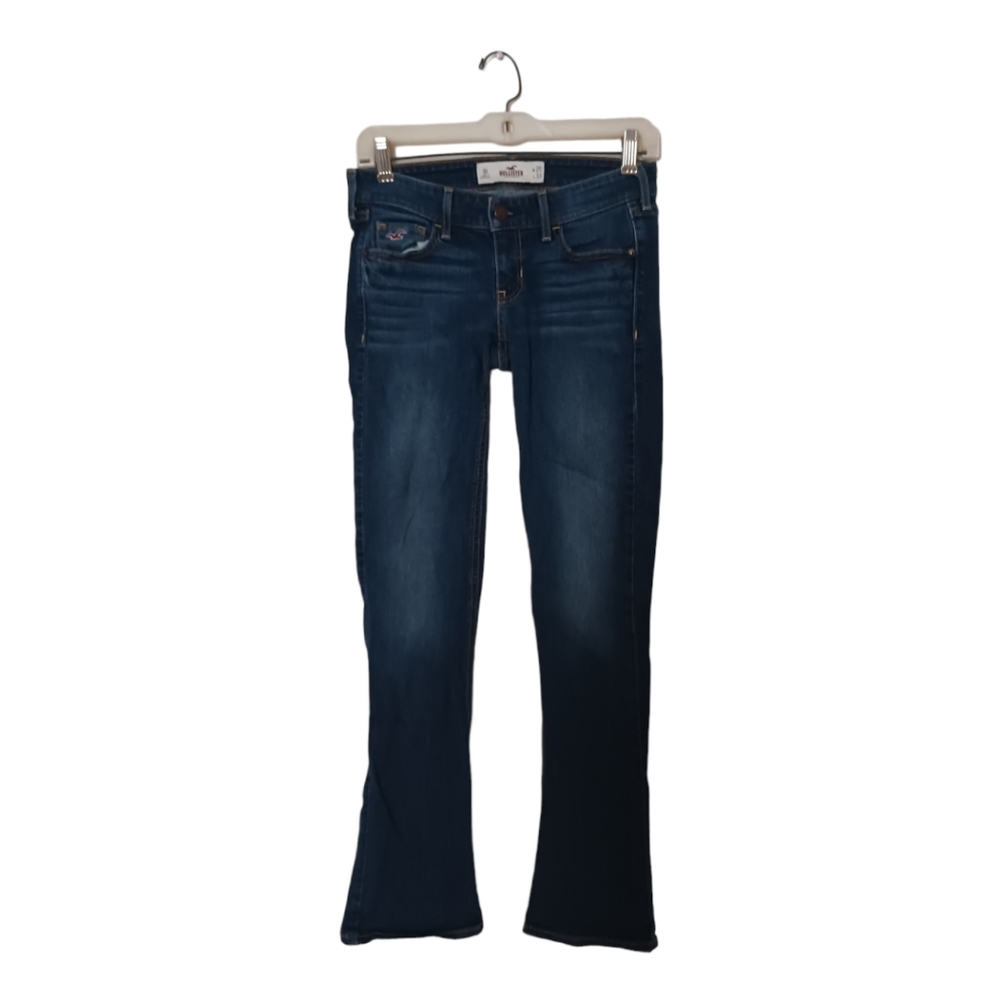 Hollister Junior's Wide Leg Blue Jeans Size 1 Regular Dark Denim Cotton